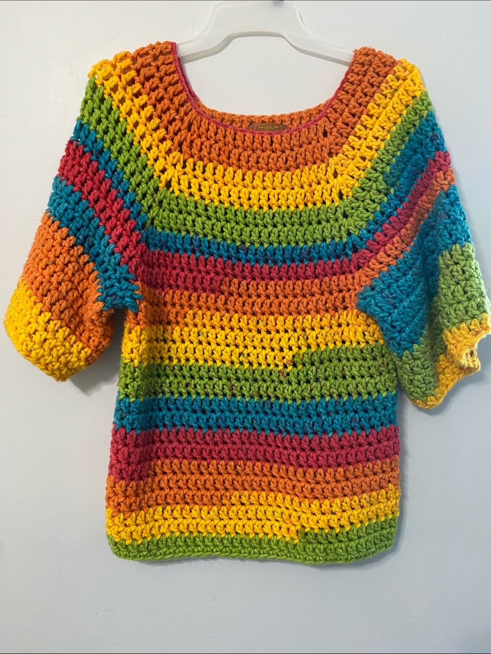 Handmade With Love Multicolor Crochet Scoop Neck Rainbow Color Sweater